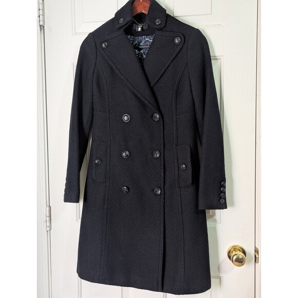 H&M Jackets & Blazers - H&M Long Peacoat Jacket Womens 6 Black Wool Blend Pockets Double Breasted Lined